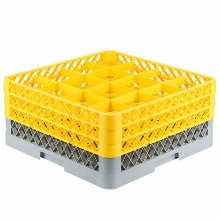 NOBLE PRODUCTS 16-Compartment Gray Full-Size Glass Rack with 3 Yellow Extenders 274RK163